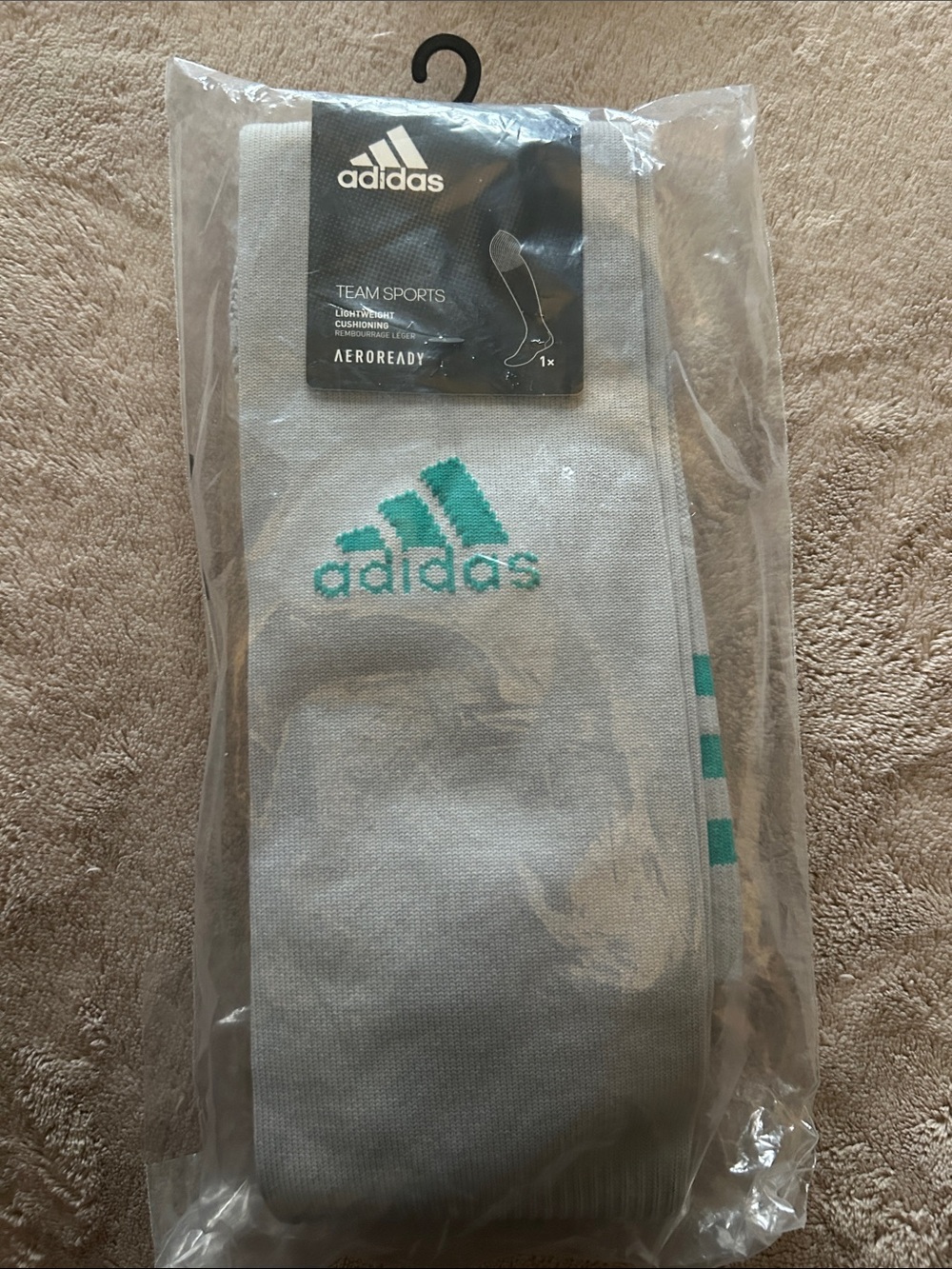 adidas Gray Athletic Crew Socks with Teal Logo